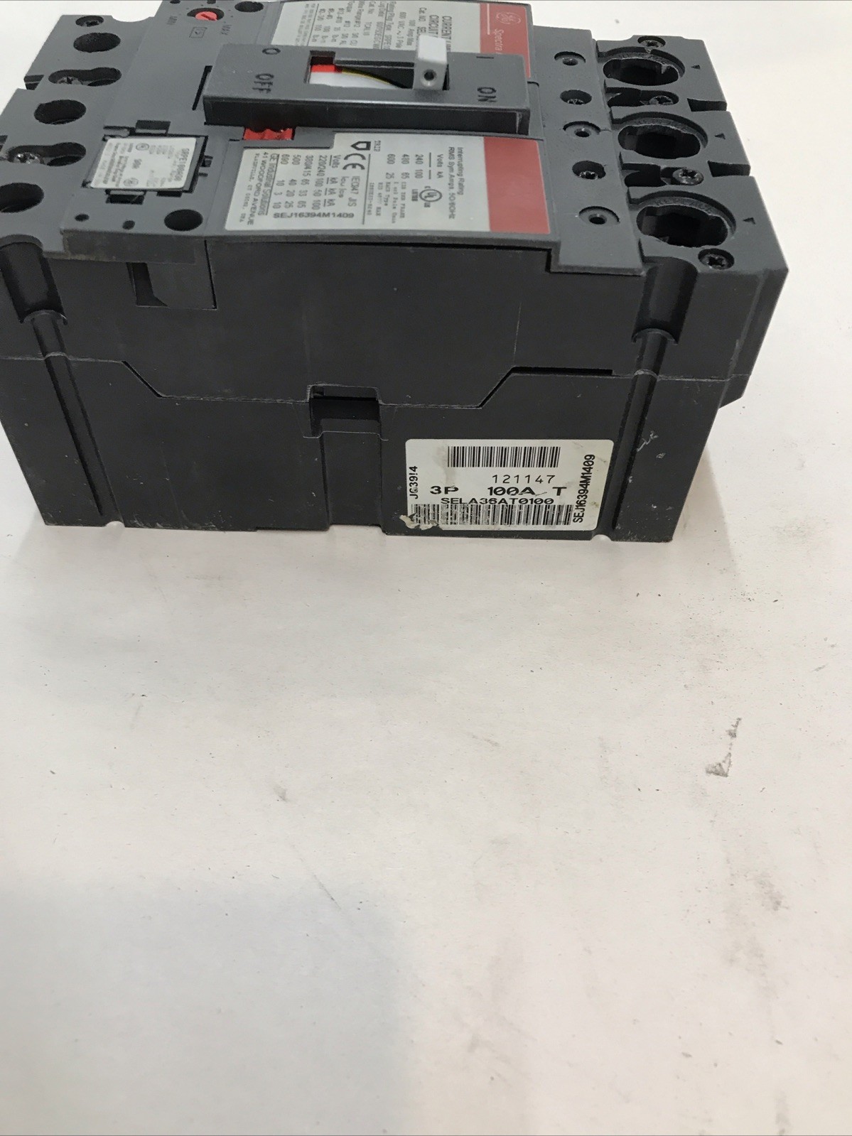 GE SELA36AT0100 /w 90A Trip 100A 600V 3Pole Spectra RMS Circuit Breaker