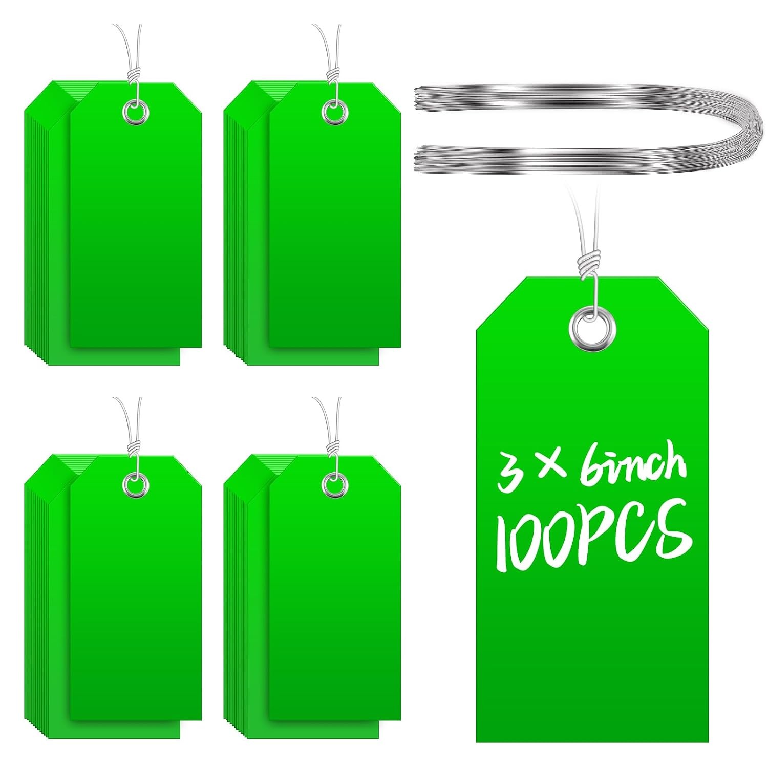 Heavy Duty Green Shipping Tags 6 1/4″ x 3 1/8″ Waterproof with Wire Attached