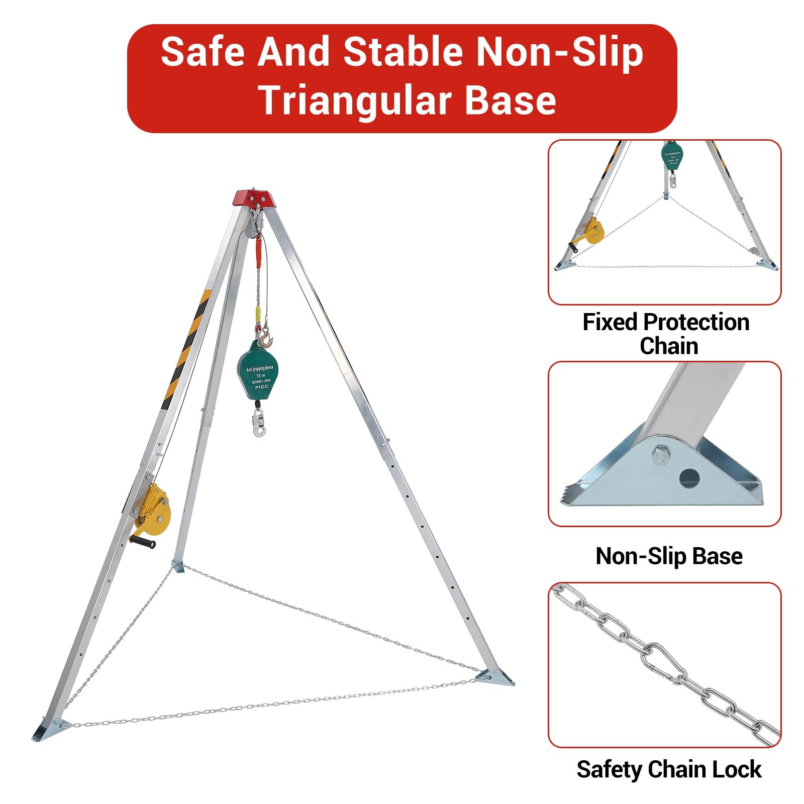 1200LBS Confined Space Tripod Kit w/ Lifting Winch & Fall Arrester Safety Device