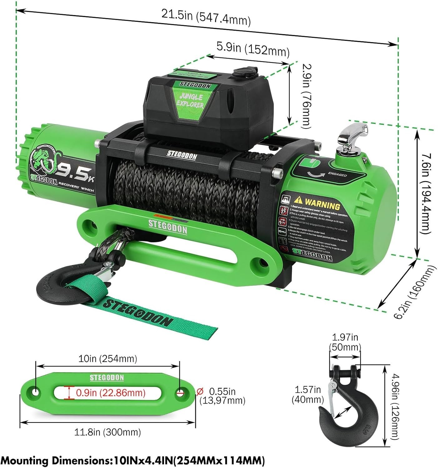 Winch 9500lb Electric Winch 12V Winch with Synthetic Rope Car Trailer Winch w…
