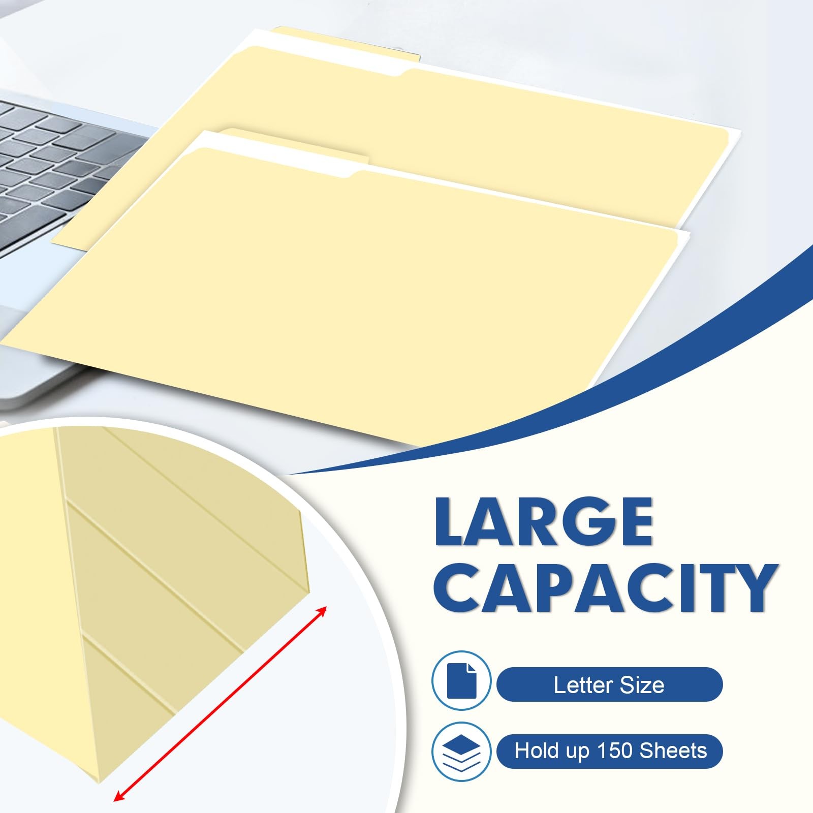 Letter Size Manila File Folders 100 Pack Heavy Duty 1/3 Cut Tab