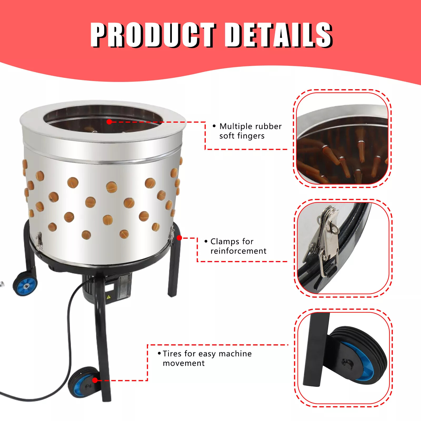 Chicken Plucker Machine Feather Plucker Stainless Steel Drum 280RPM Motor