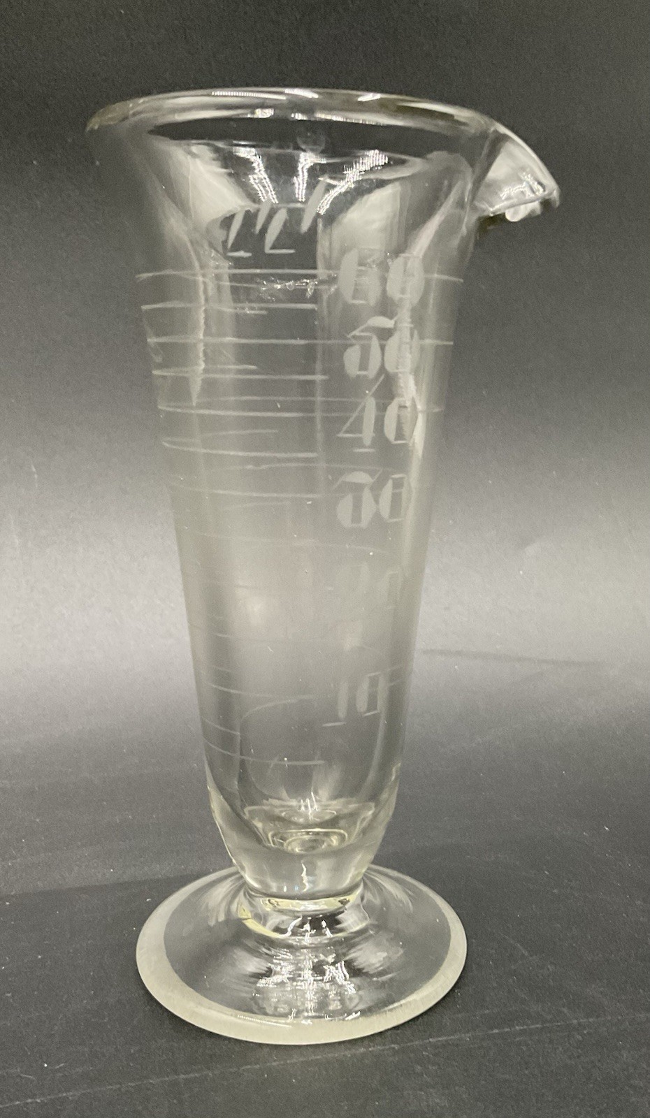VTG Armstrong Cork Company Laboratory 60cc Etched Glass Beaker Footed 5.25”