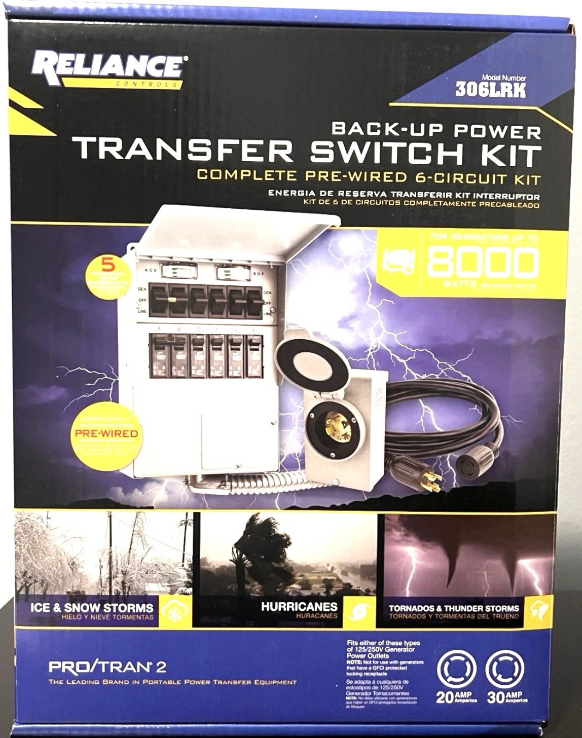 Reliance 306LRK 30Amp BackUp Power Manual Transfer Switch PreWired 6 Circuit Kit