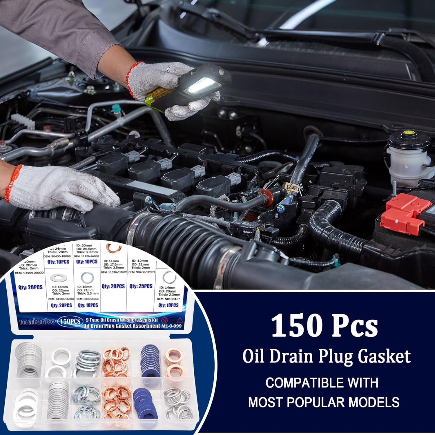 150PCS Oil Drain Plug Gasket Assortment,Oil Crush Washer Seals Kit,Automotive