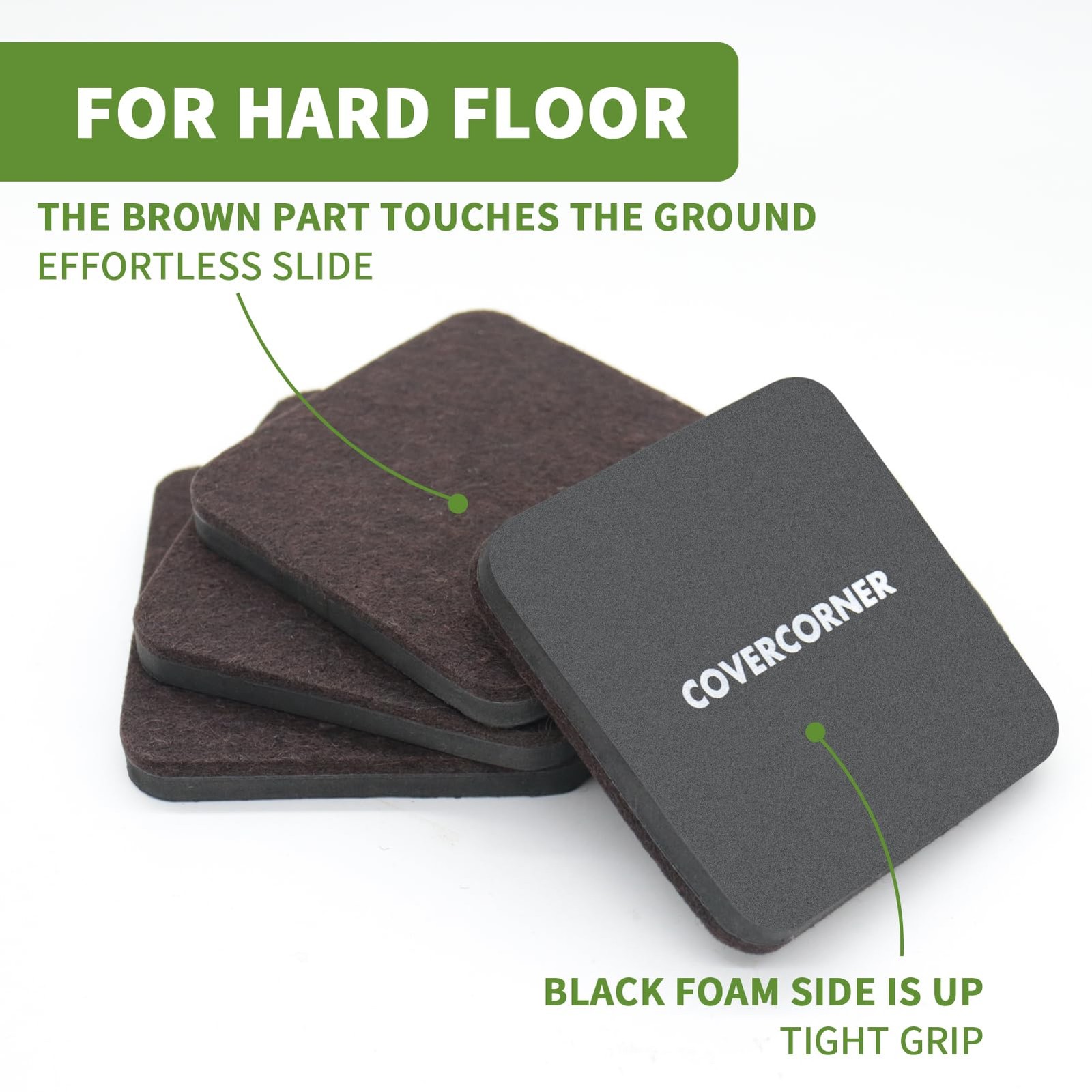 COVERCORNER Felt Furniture Sliders for 8 PCS 3 1/2» Brown, Brown+black