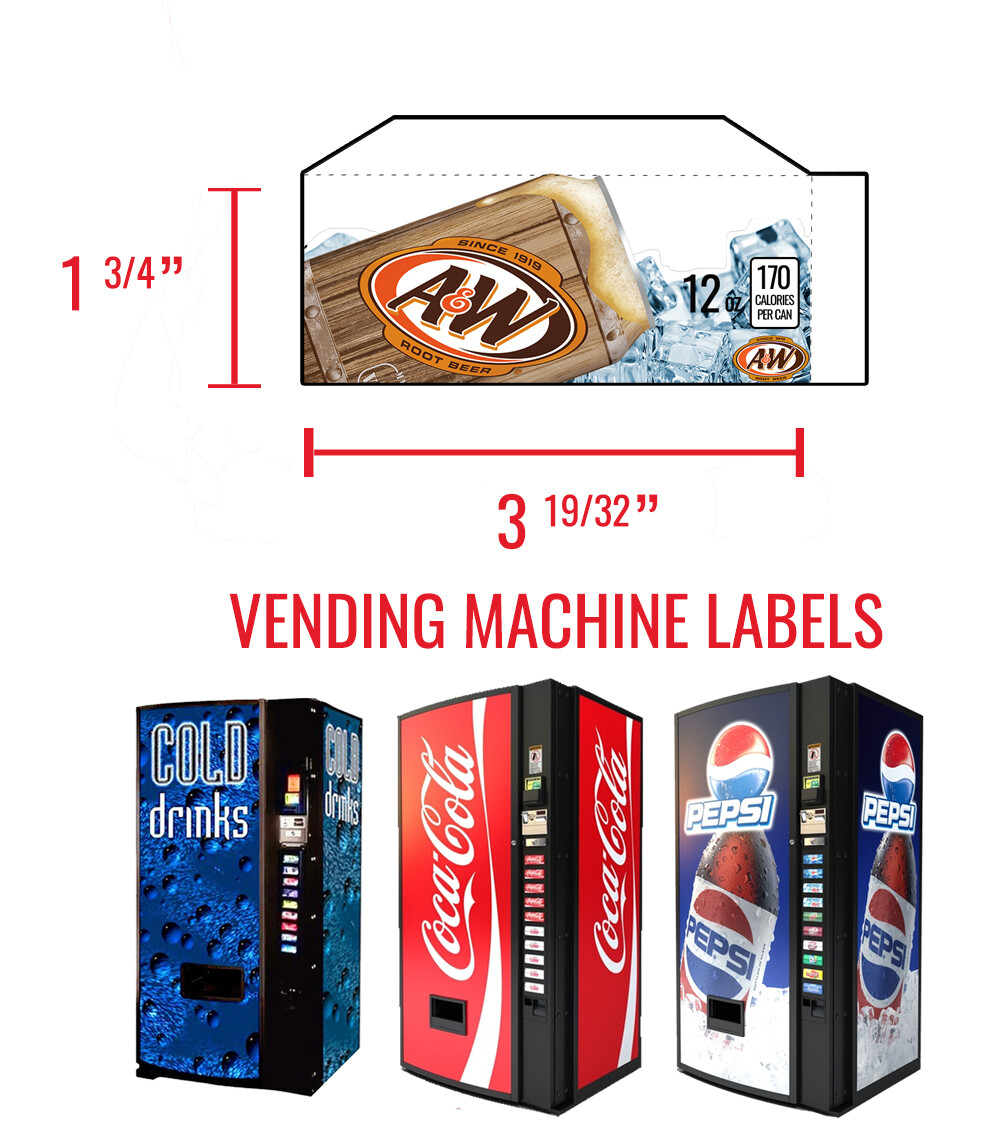 (10) Dixie Narco 501e 12 oz «CAN» Vend Labels – Flavor Strips -VARIETY PACK