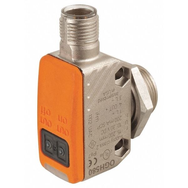 Ifm Ogh580 Diffuse Photoelectric Sensor, M12, Right Angle, Rectangular,