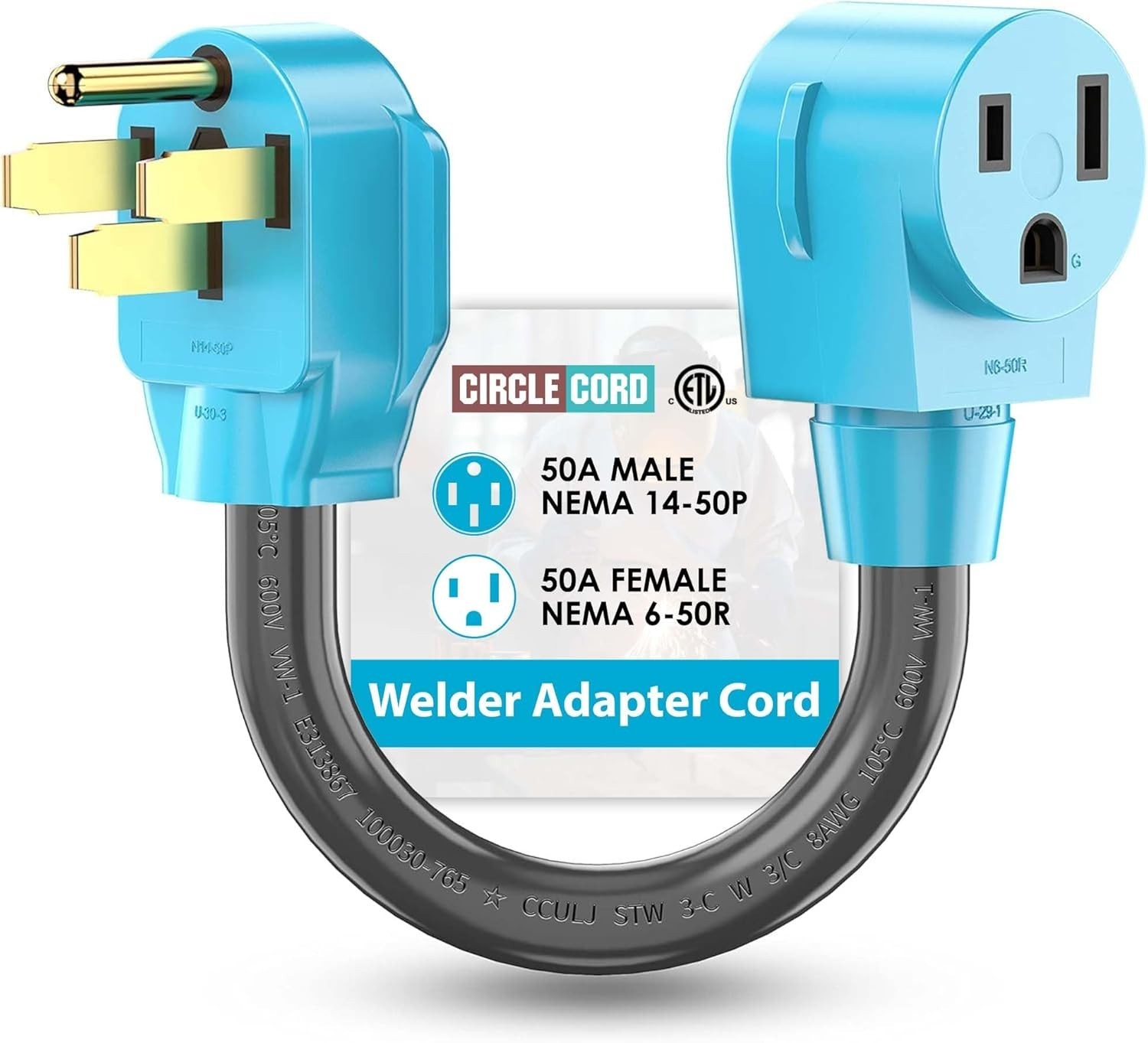 Heavy Duty 50 Amp Welder Power Adapter – NEMA 14-50P Male to 6-50R Female