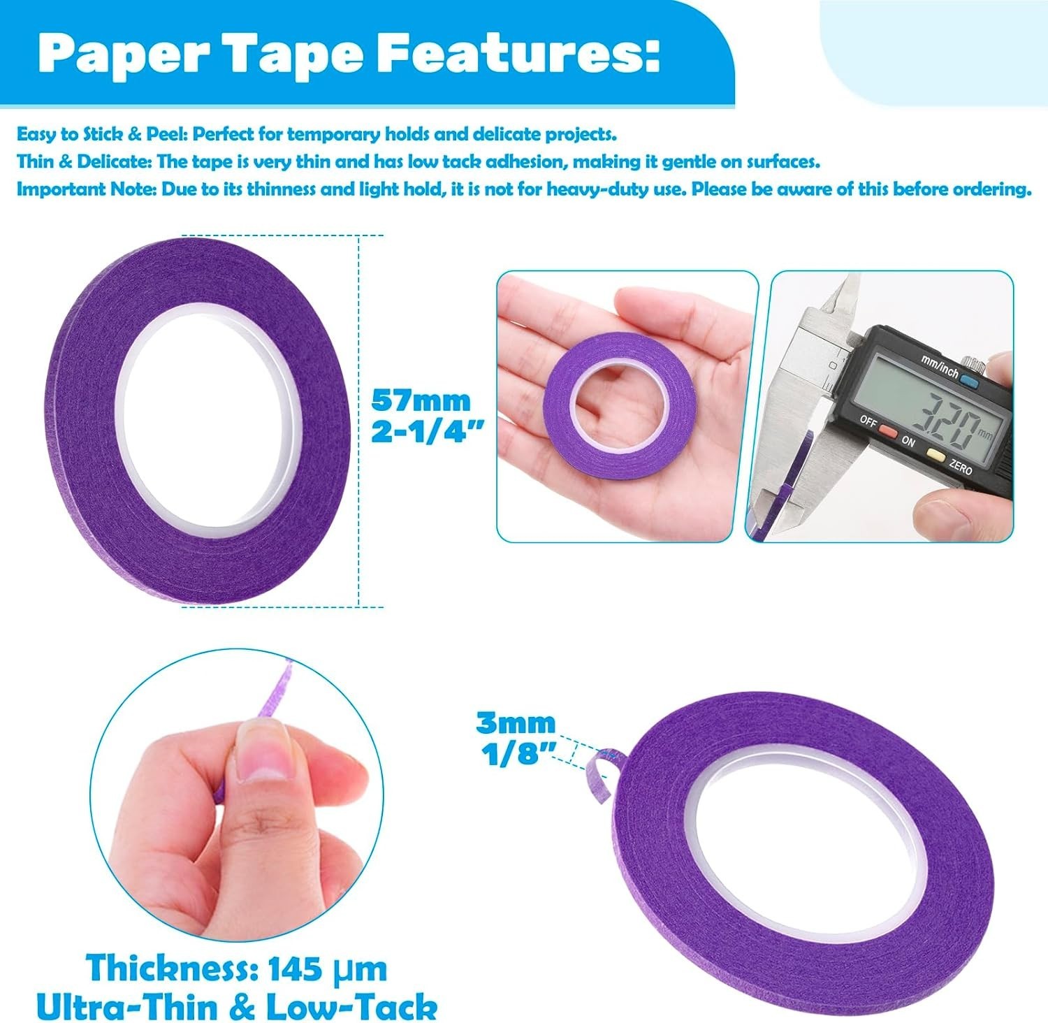 15 Rolls Thin 1/8 Inch 3mm Whiteboard Tape, Low-Tack Paper Pinstripe Art Grid…
