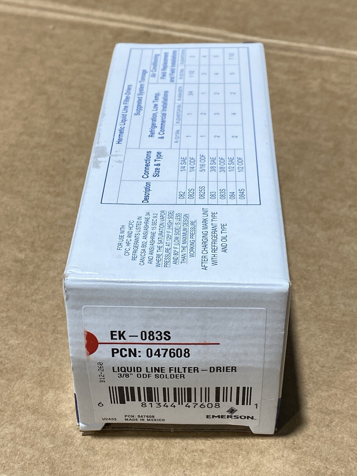 Emerson EK 083S PCN047608 Liquid Line Filter-Drier 3/8″ ODF Solder New