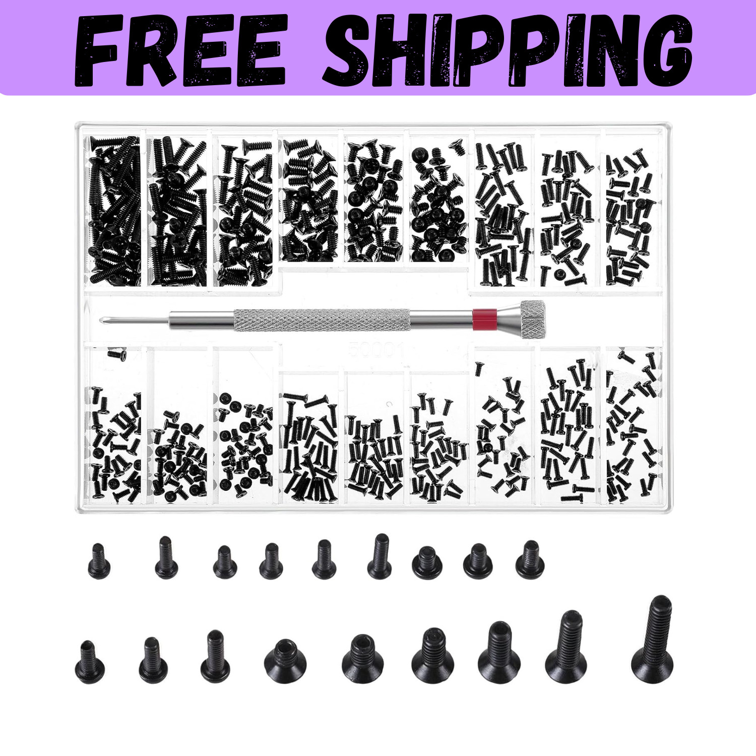 Small Screws Assortment Kit M1.2 / M1.4 / M2.0 Tiny Micro Screws Set Black 500pc