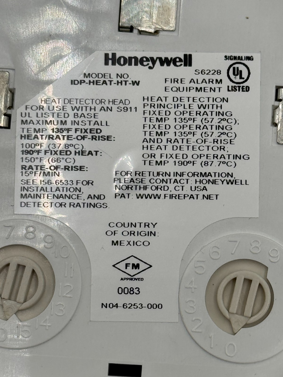 HONEYWELL IDP-HEAT-HT-W FARENHYT THERMAL DETECTOR ADDRESSABLE