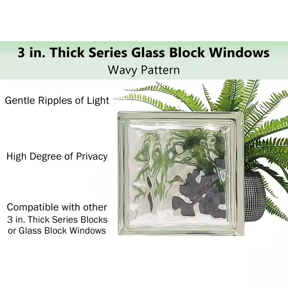 31 In. X 11.5 In. X 3.125 In. Frameless Wave Pattern Vented Glass Block Window