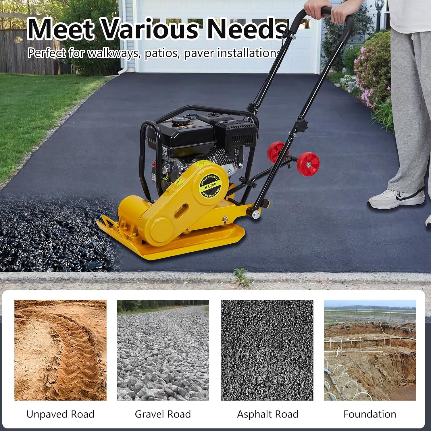 Plate Compactor Rammer Dirt Soil Asphalt Tamper 7HP 212CC Gas Jump Jack Tamper