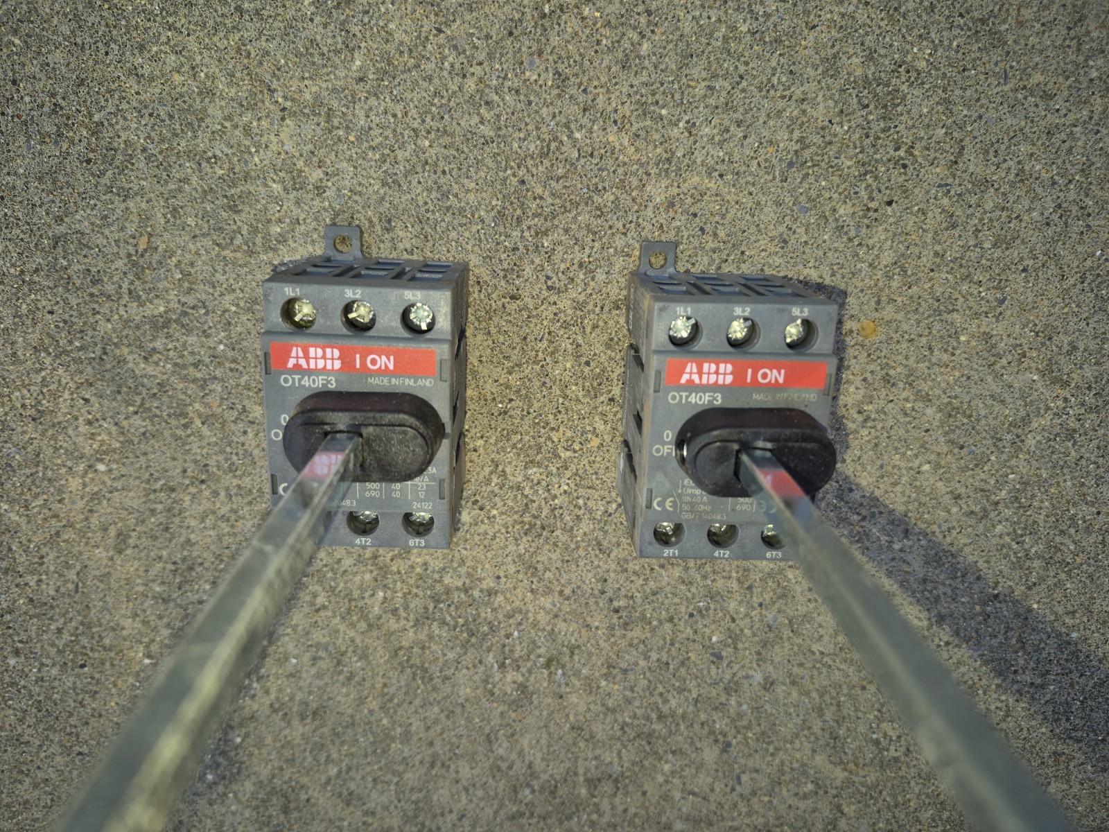 Pair of ABB OT40F3 40A 3-Pole Disconnect Switches – Clean Lugs – Made in Finland