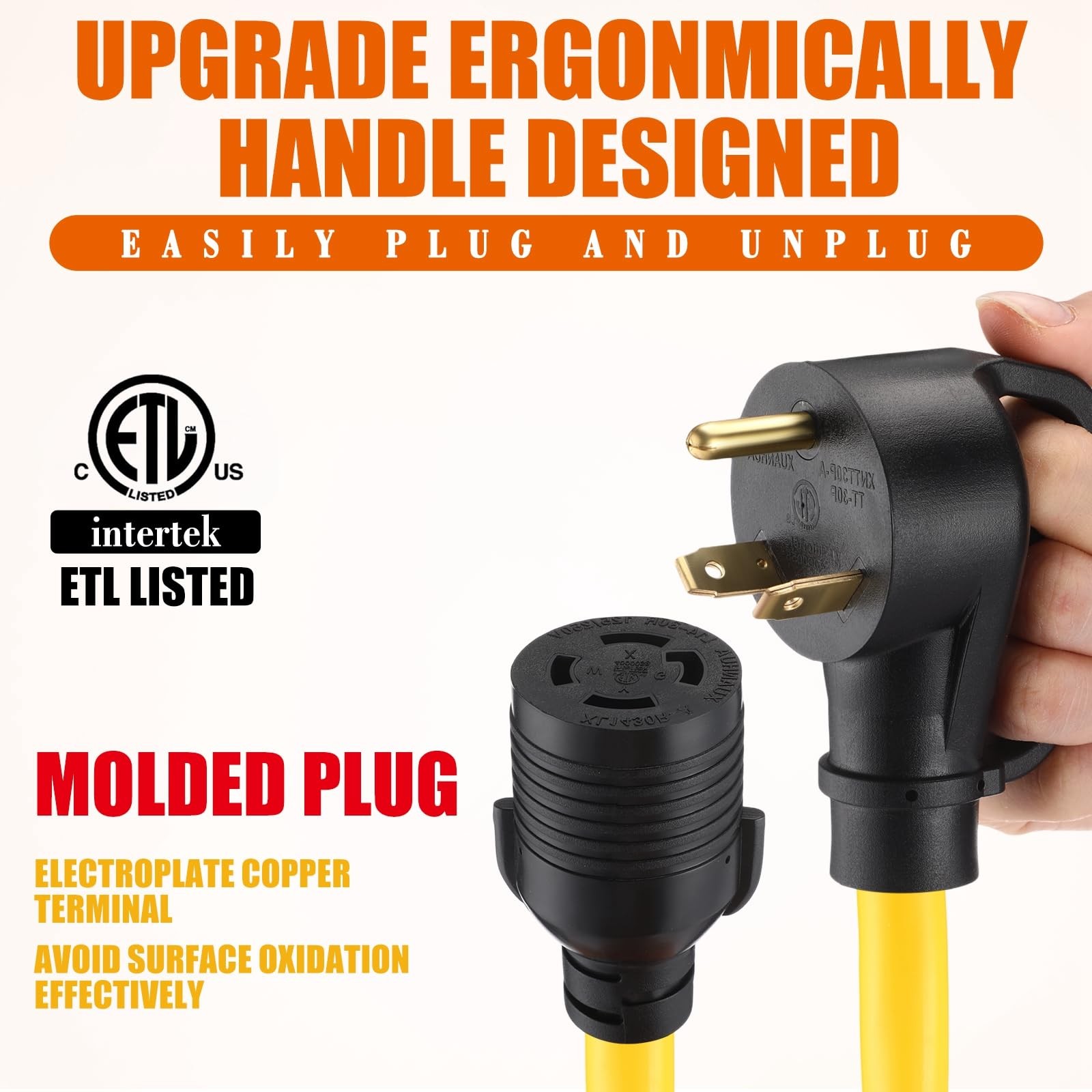 Tellegloww NEMA TT-30P to L14-30R 30 Amp Generator Adapter Cord, 1 ft, yellow