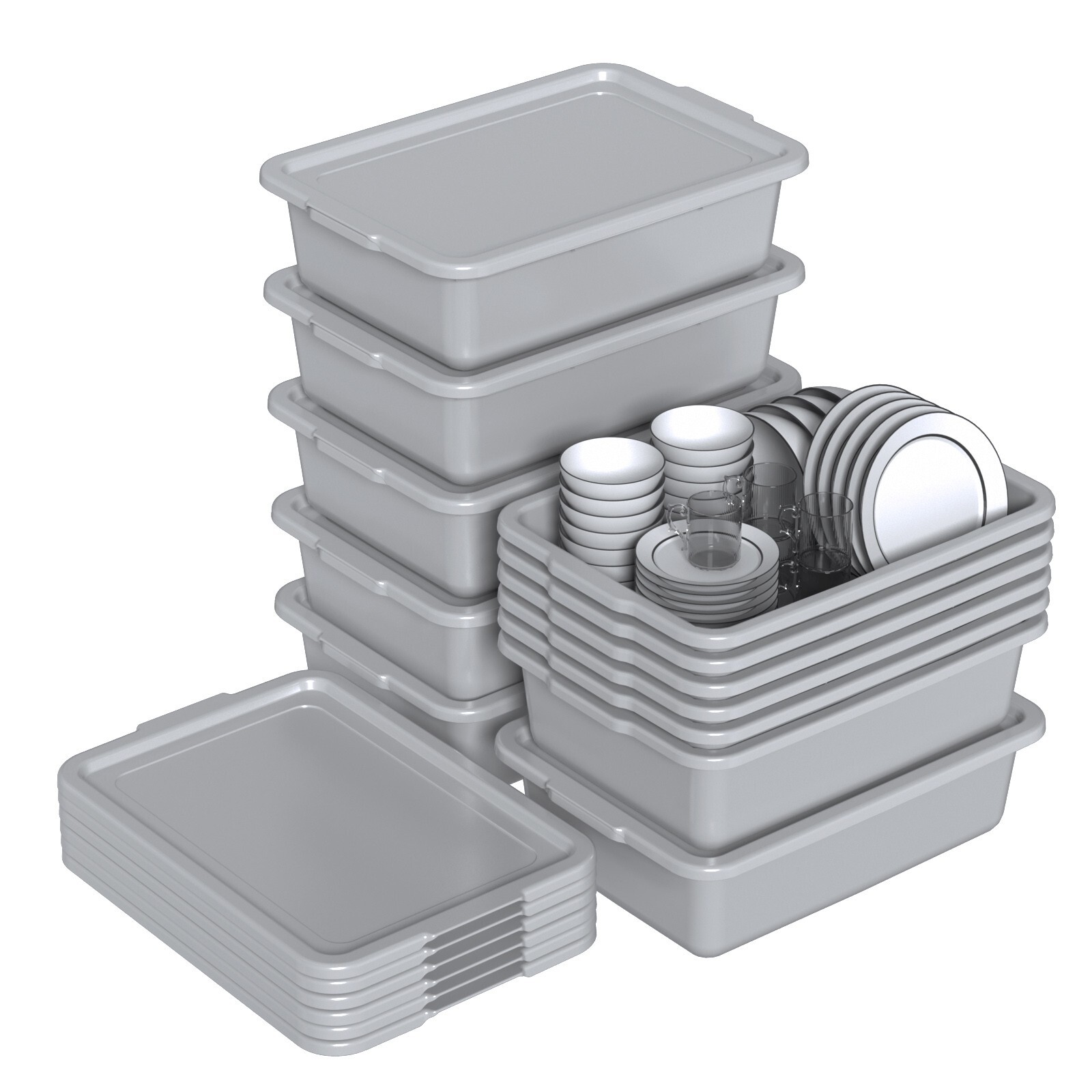 13 L Plastic Commercial Bus Box with Lid, Plastic Restaurant Bus Tub, 12-Packs