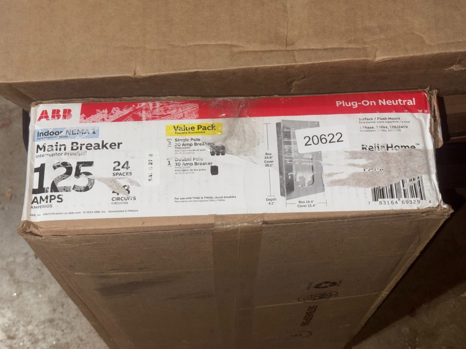 ABB 125A 24 Space 48 Circuit Main Breaker Indoor PON Load Center Kit, PAM2412PA