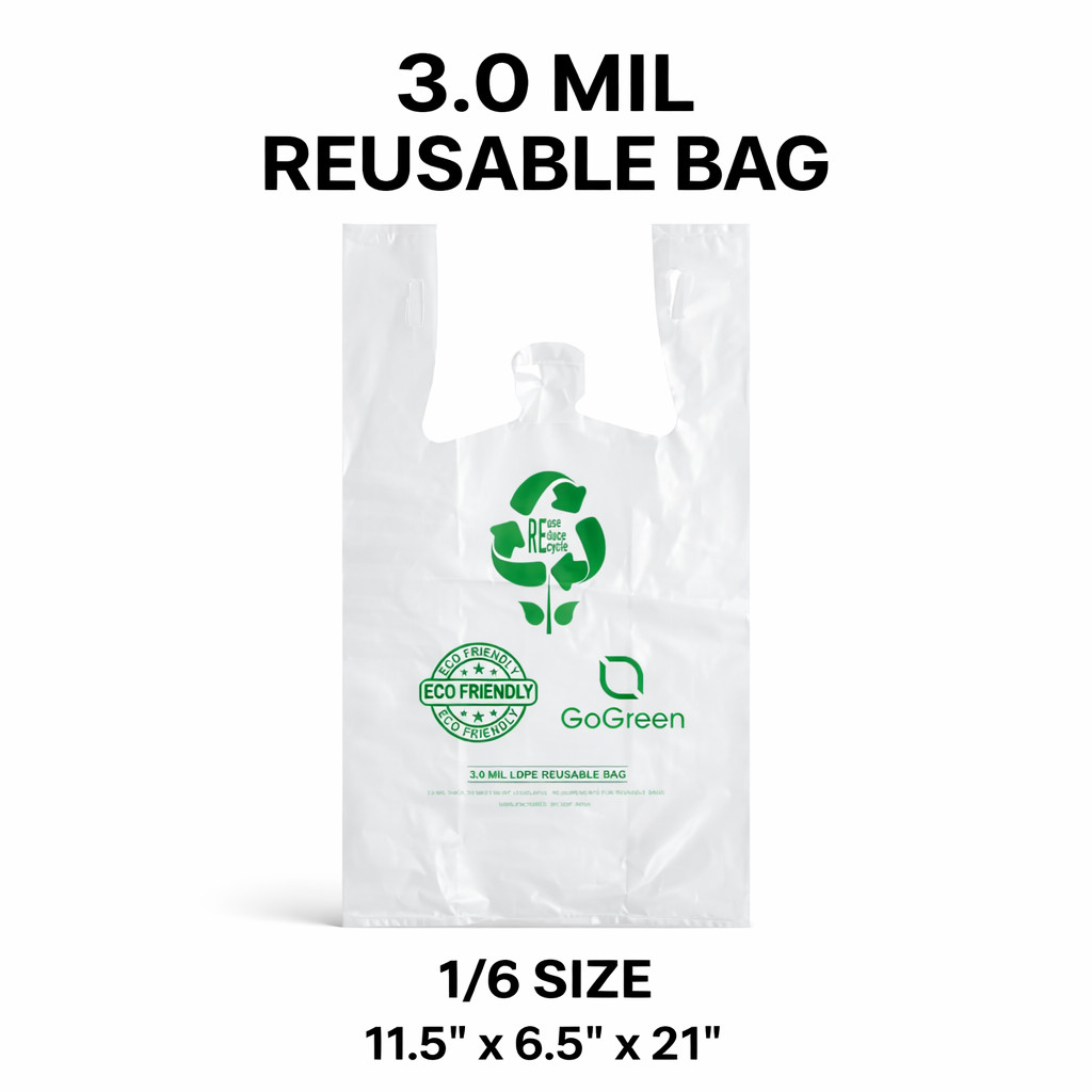 1/6 Clear Reusable T-Shirt Bags 3 Mil Extra Heavy Duty 11.5×6.5×21 Bulk Qty