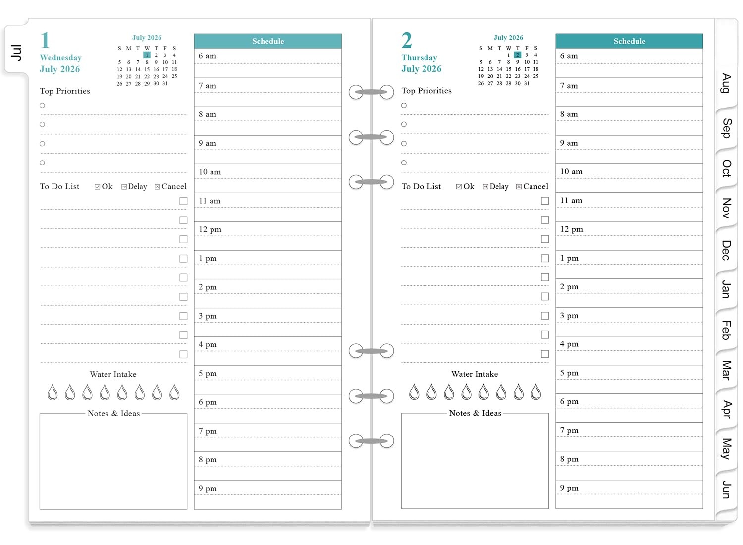 2026-2027 Planner Refills for A5 Binder – One Page Per Day Daily ＆ Monthly Pl…