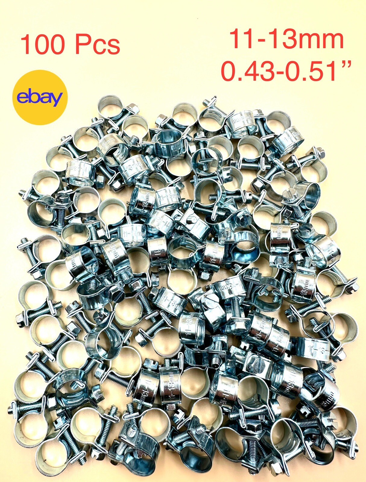 11-13mm (0.43-0.51’’) Fuel Injection Hose Clamp Zinc Steel Fuel Line Clamp 100PK