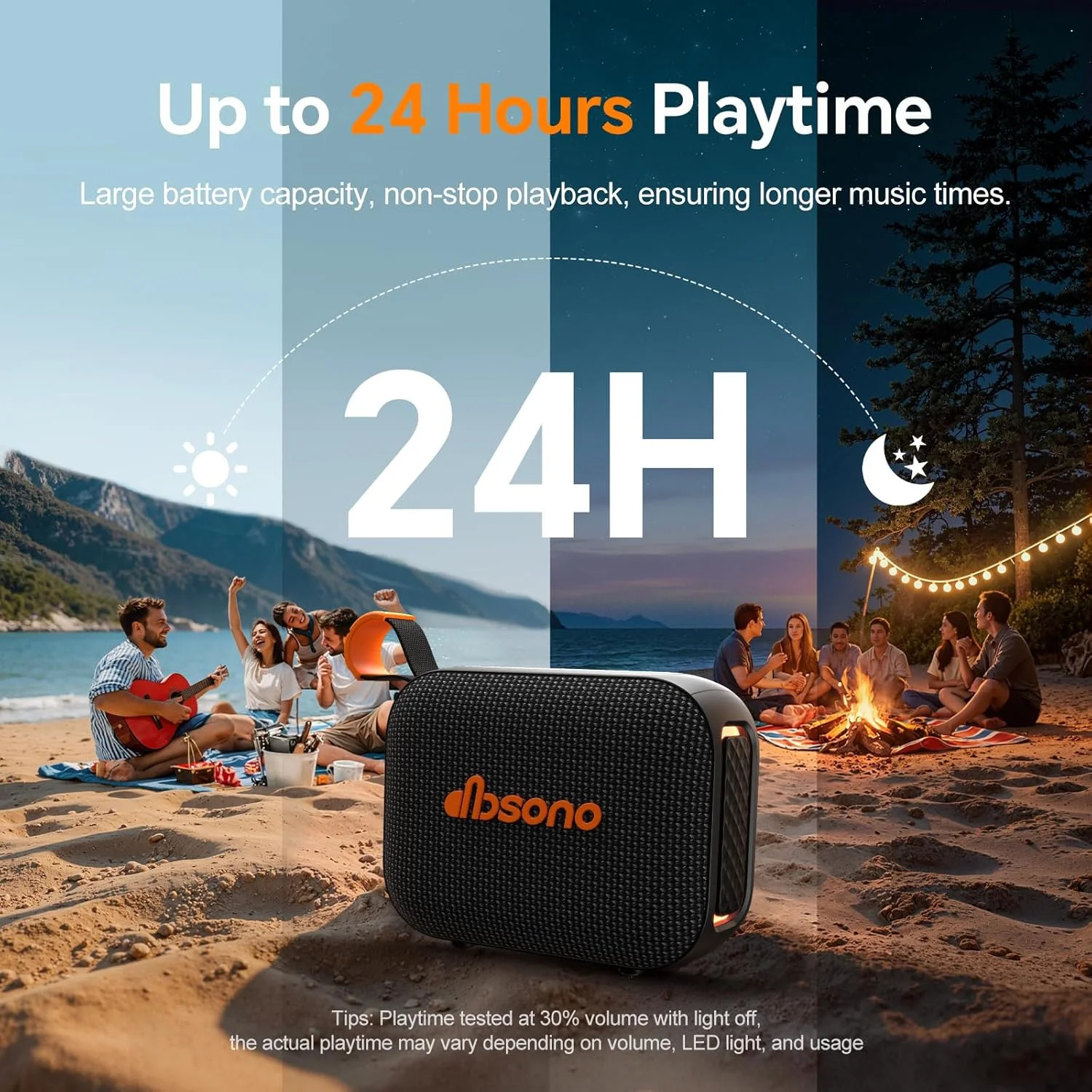 Portable Bluetooth Speaker Line-in Support: IPX5 Waterproof HD Sound Up to 24H P