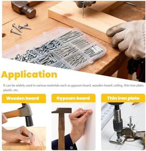 320Pcs Premium Hardware Nails & High Hardness Wood Screws Assortment Kit，1/2″…
