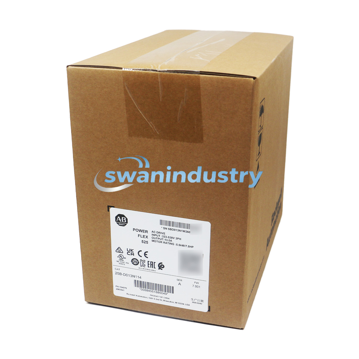 2025-2026 New AB 25B-D013N114 Allen-Bradley PowerFlex 525 5.5kW 7.5Hp AC Drive