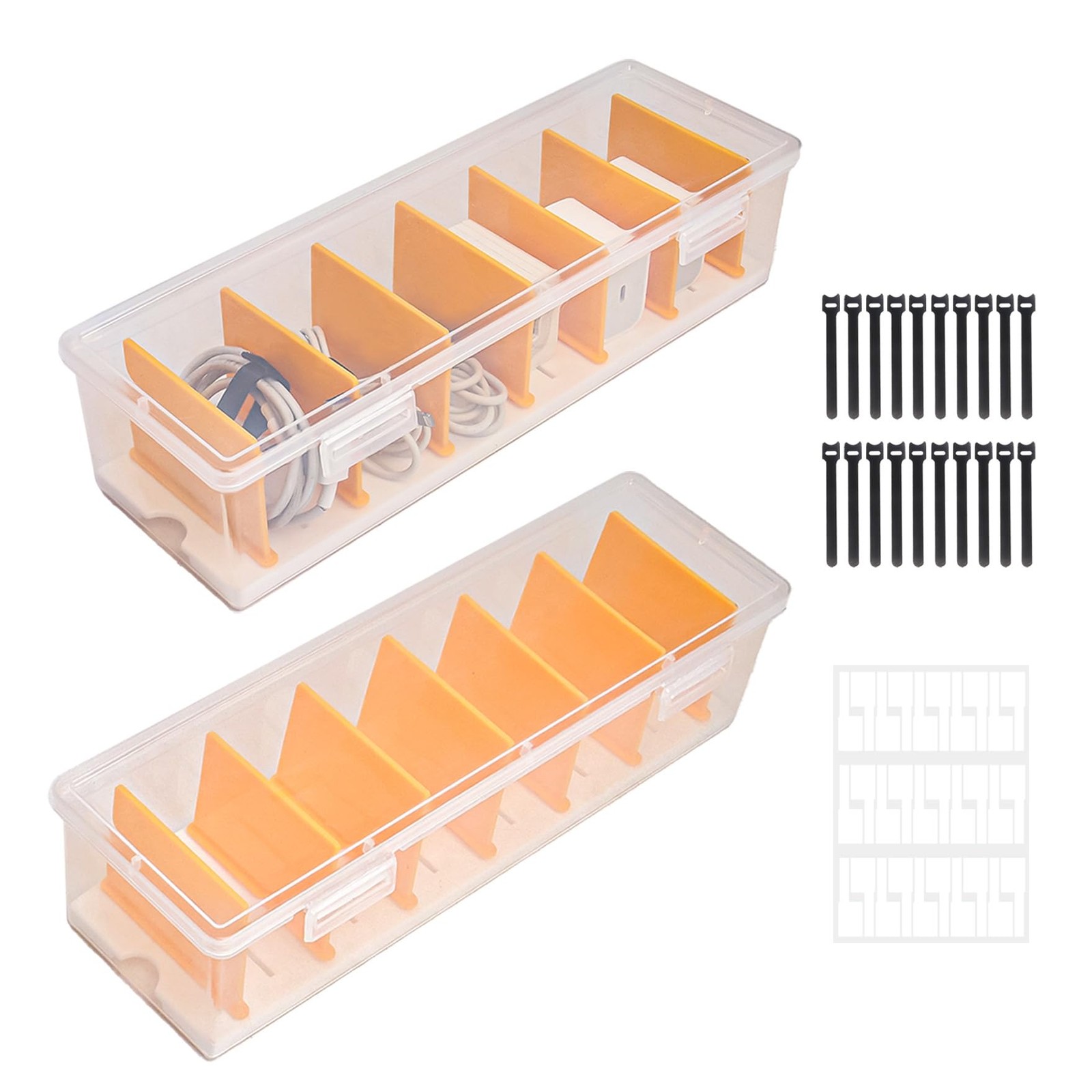 2 Pack Cable Organizer with 20 Wire Ties 30 Cable Labels, Clear Plastic Cord …