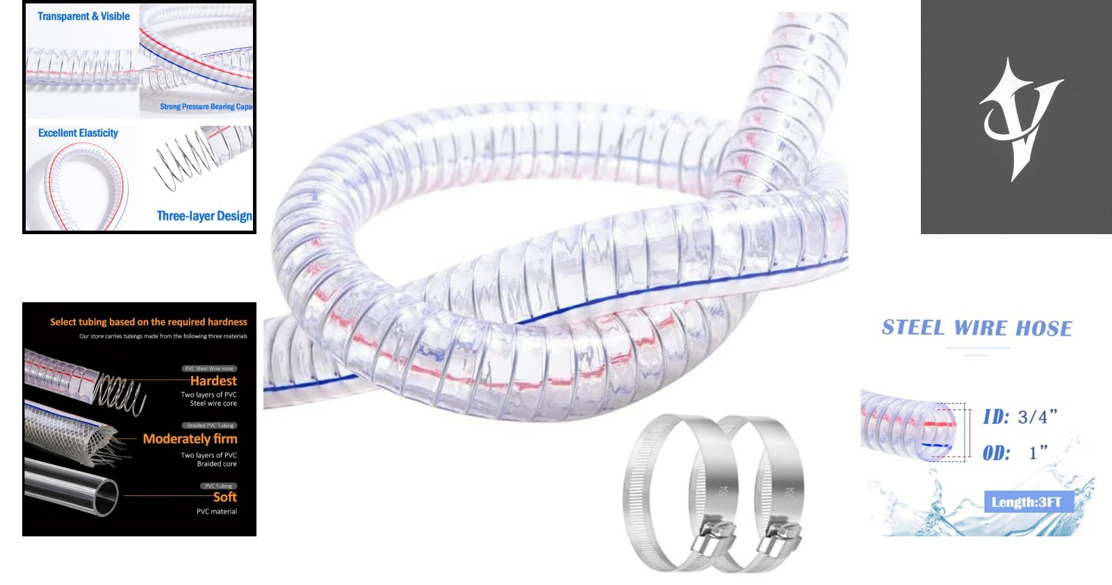 Flexible Steel Wire Vacuum Tubing – 3/4″ ID x 1″ OD, 3FT Length for Various Uses