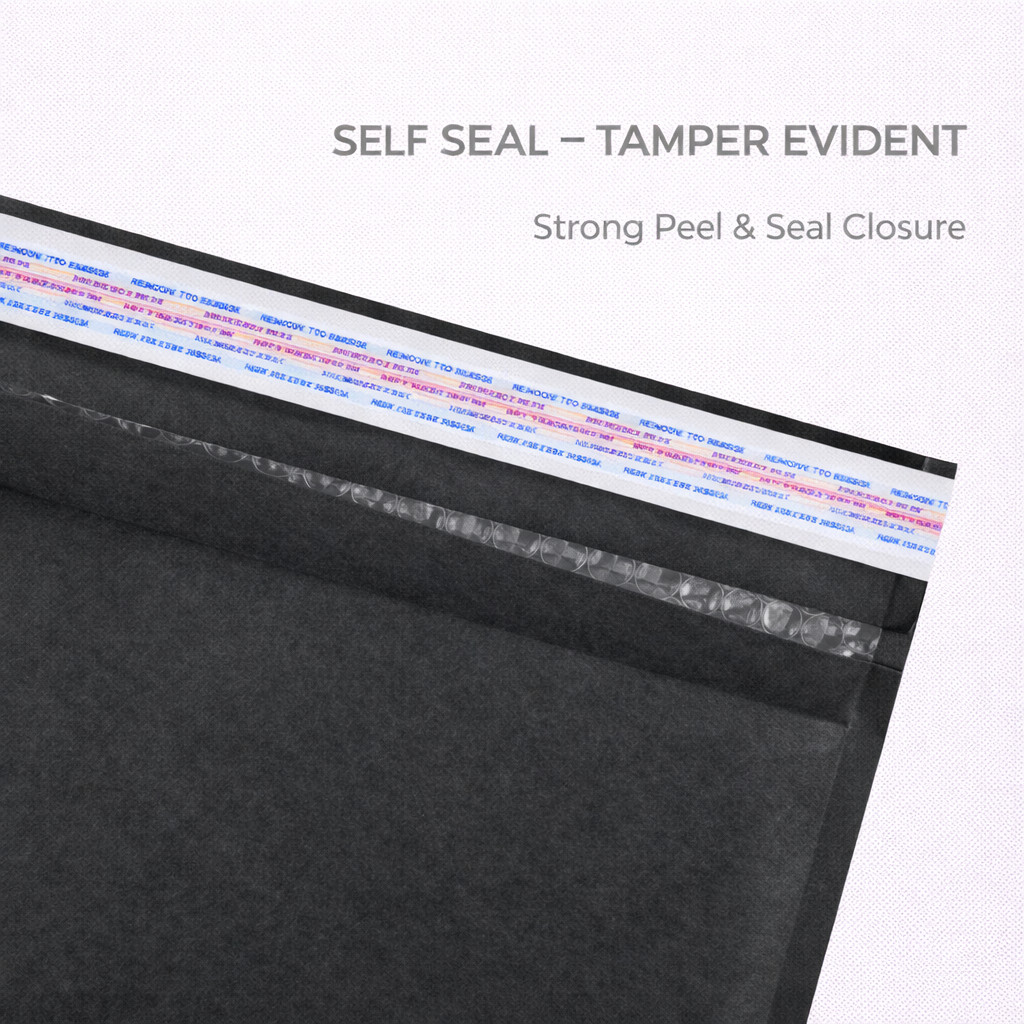 Kraft-Air Black Kraft Paper Bubble Mailers 6.5×10 (Inside 6.5×9) Peel & Seal