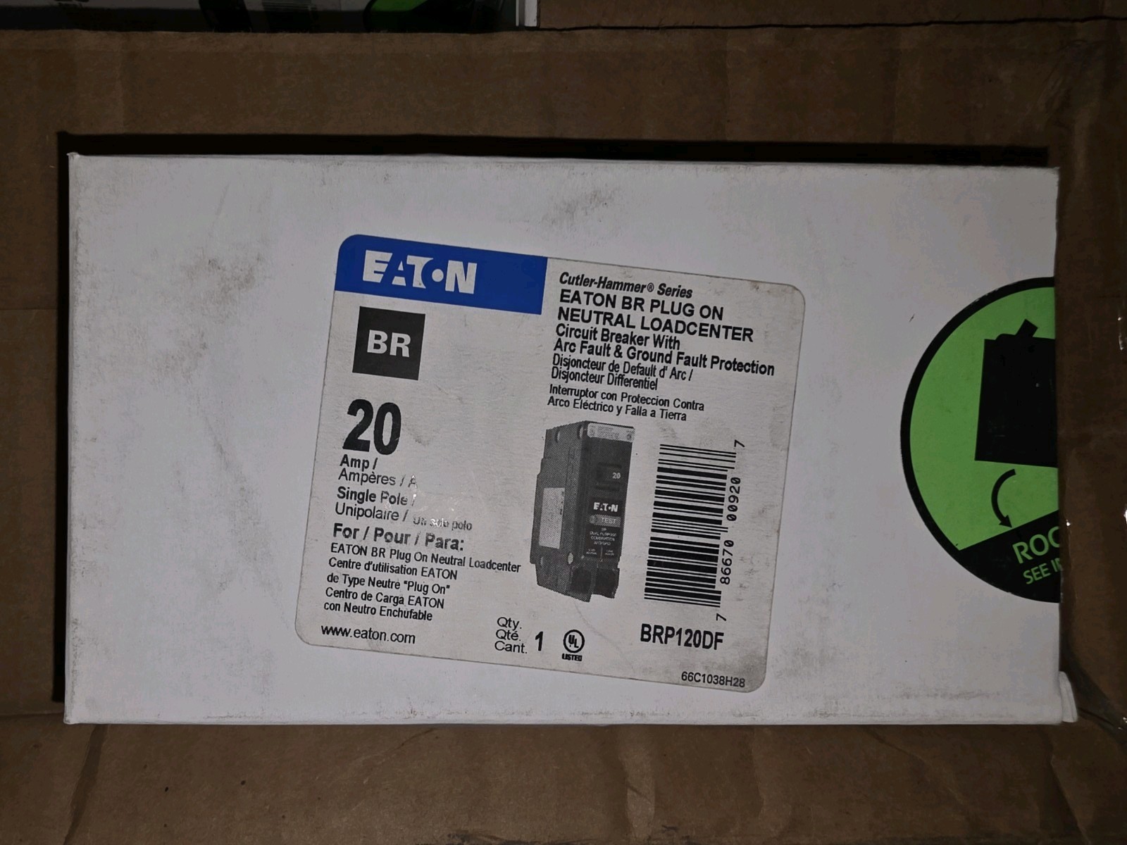 Eaton Br 20amp Circuit Breaker Brp120df