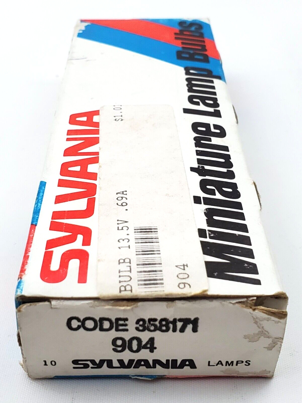 Box of 10 Sylvania 904 Miniature Lamps 13.5 Volt .69A Glass Wedge Base