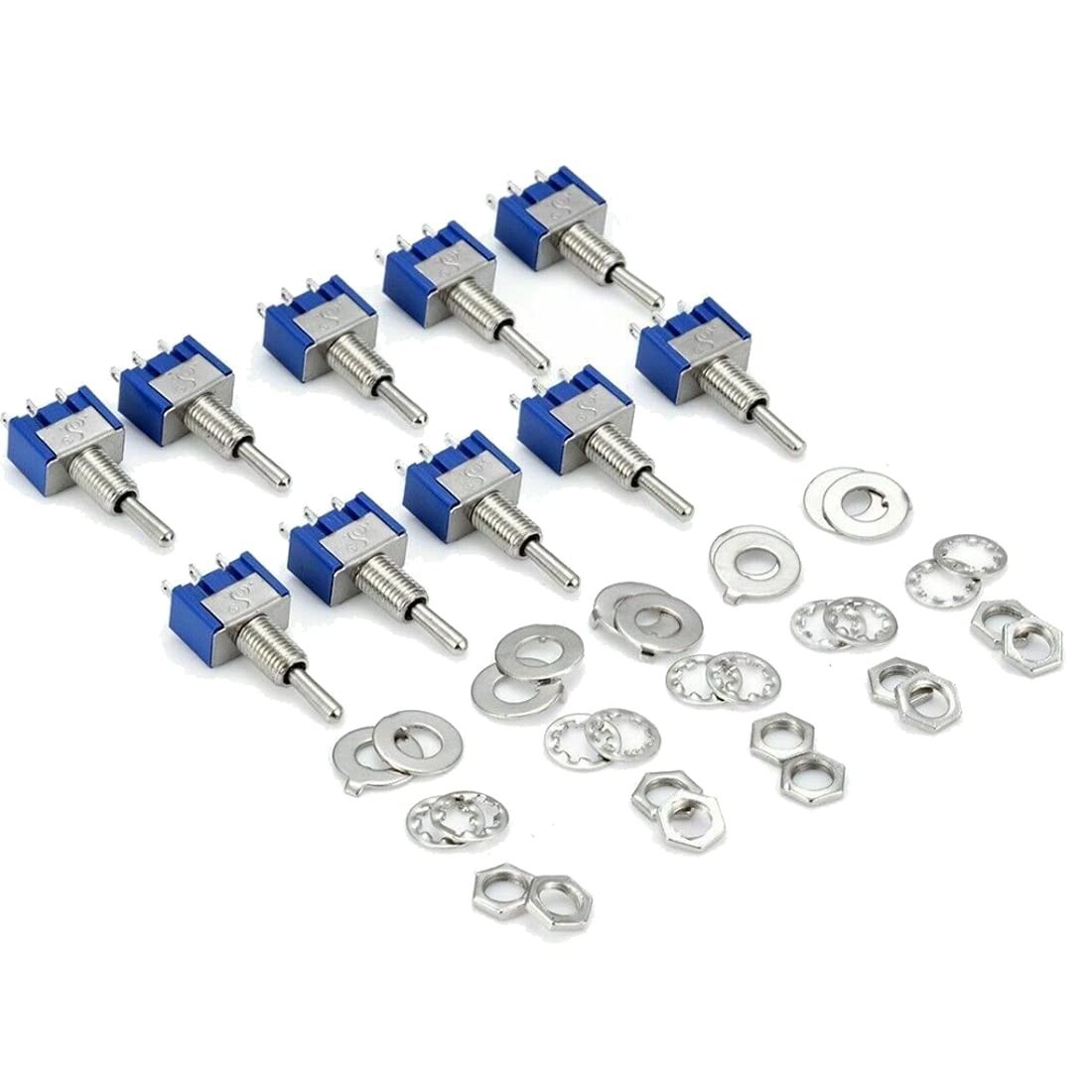 10pcs Blue Silver Toggle Switch 3-Terminal ON/OFF/ON