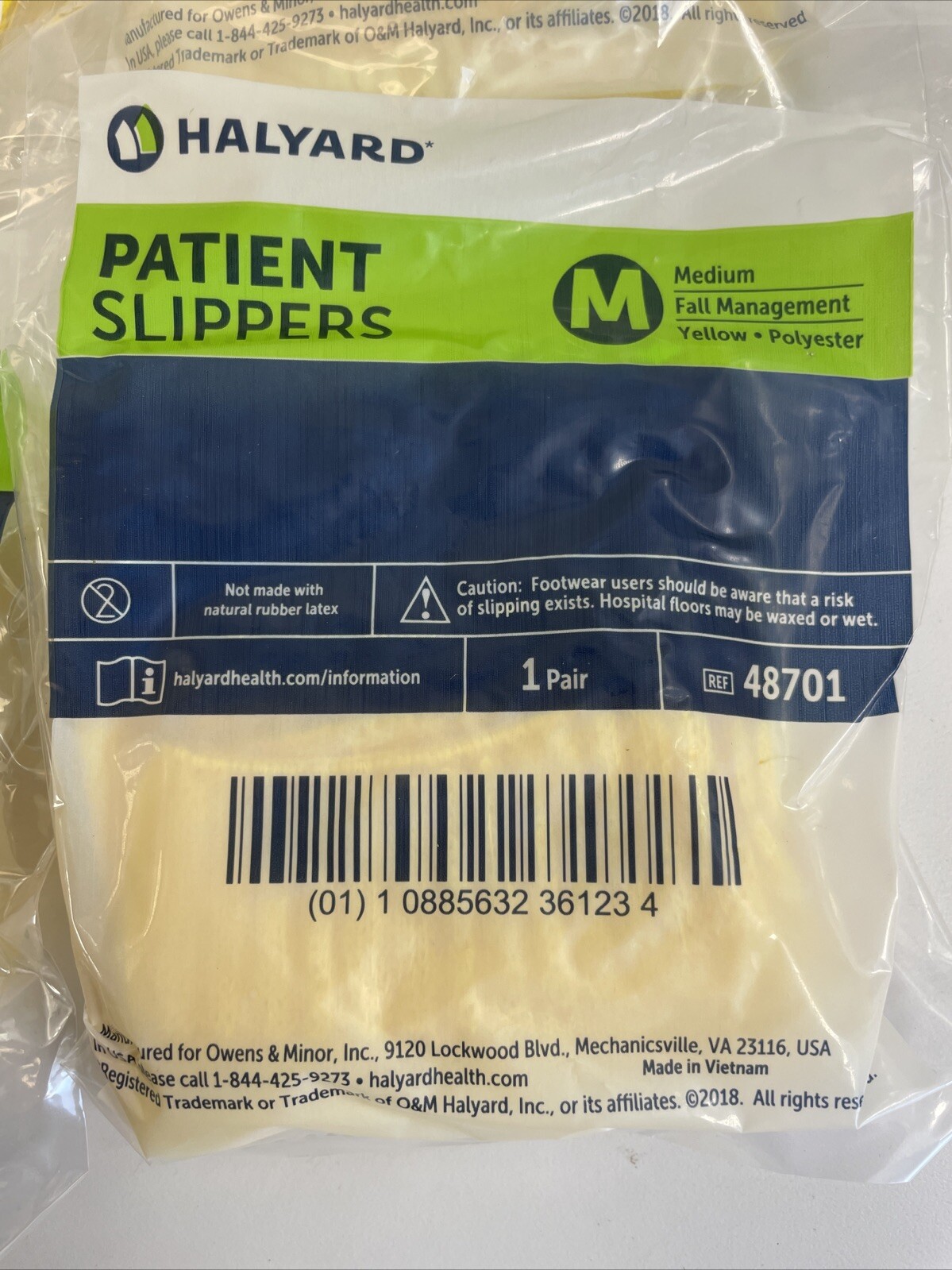 HALYARD 48701 PATIENT SLIPPERS, Medium, Yellow, Non-Skid, 6 PAIRS