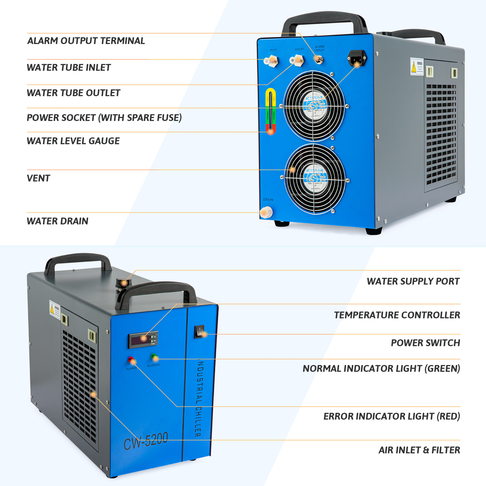 OMTech CW-3000 CW-5200 CW-5202 CW-6000 Water Chiller for CO2 Laser Engraver