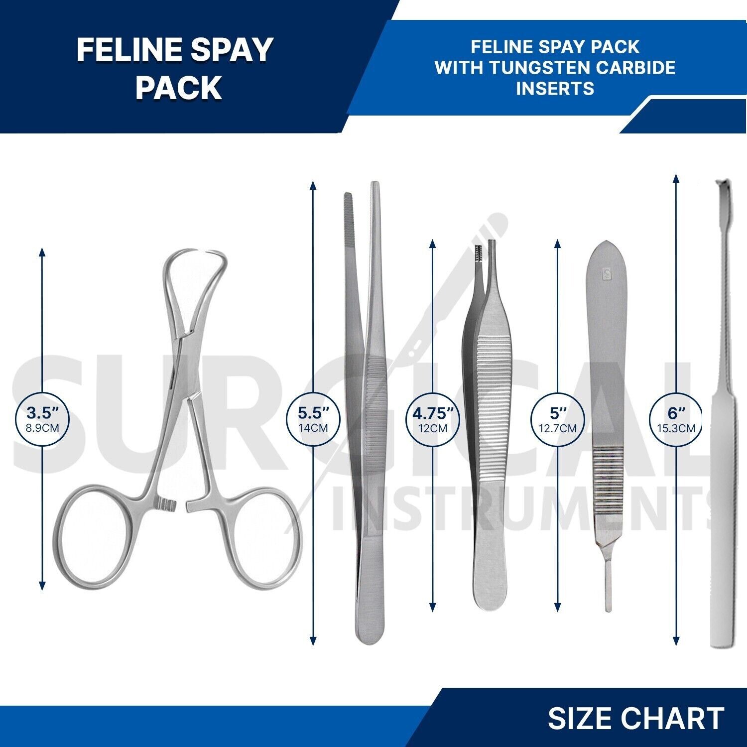 24 Pcs Feline Spay Pack Set Kit Stainless Surgical Veterinary with TC Inserts