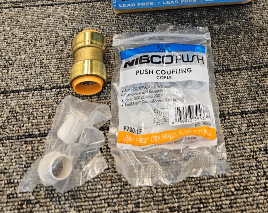 (QTY 4) NIBCO P700-LF Coupling Push x Push 3/4″ Lead Free Brass Resistant