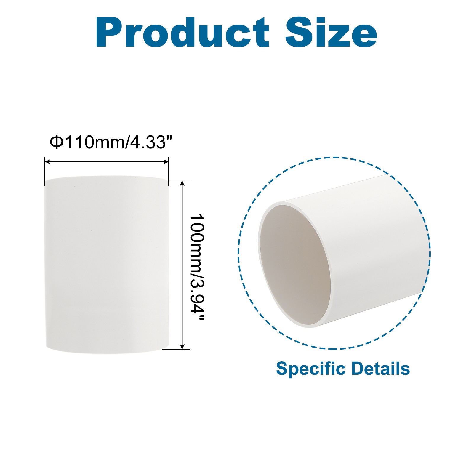 110mm/4.3″ Round Ventilation Duct 4″ Long Rigid Ducting Pipe Connector