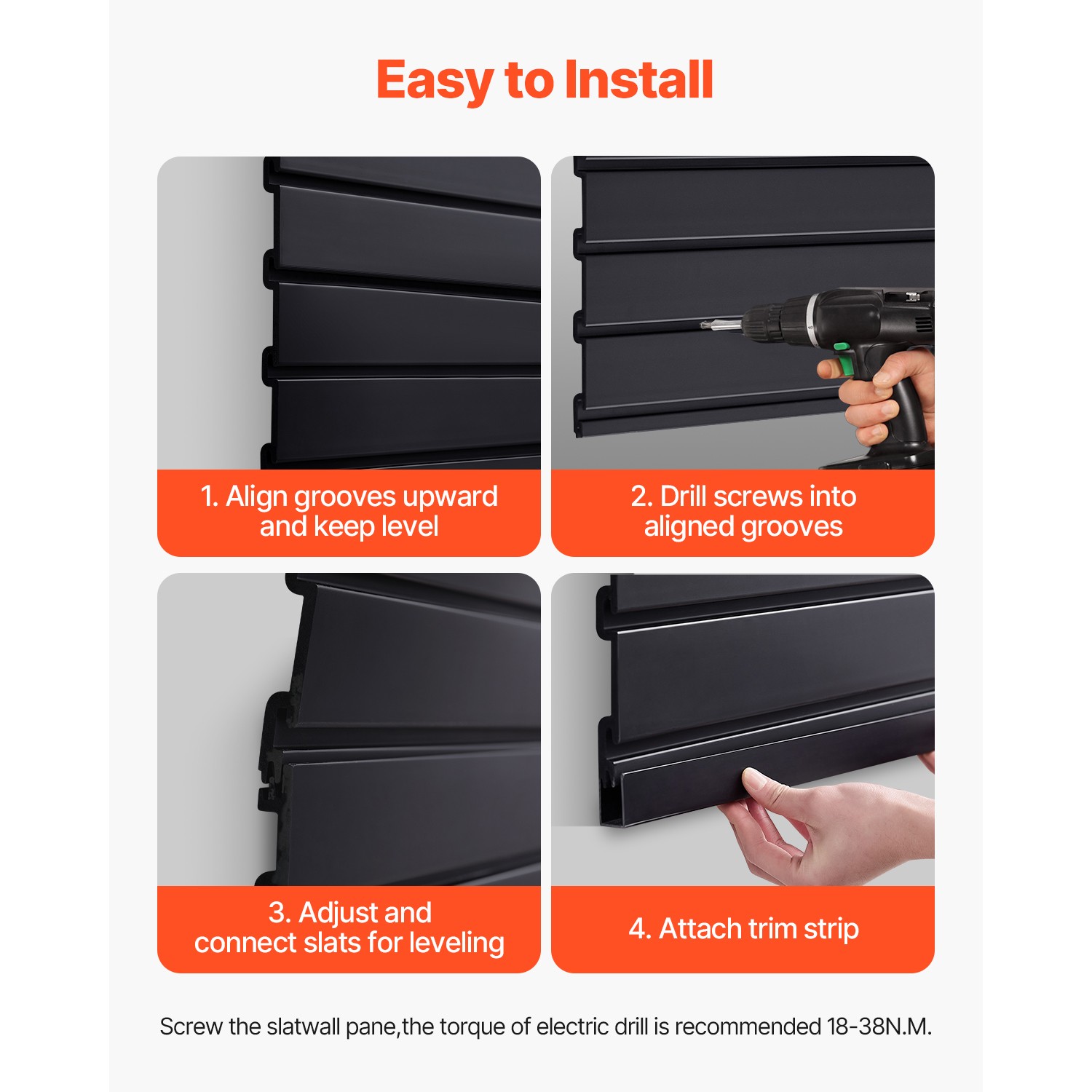 Uimoso 8 x 4 ft Slat Wall Paneling PVC Black Garage Slatwall with Modular Design