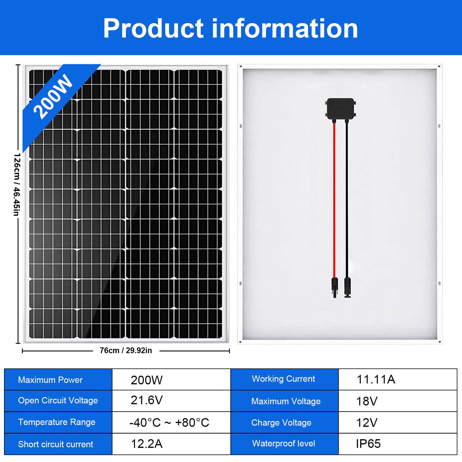 200 Watt 12 Volt Monocrystalline Solar Panel Solar Module Trailer Camper Marine
