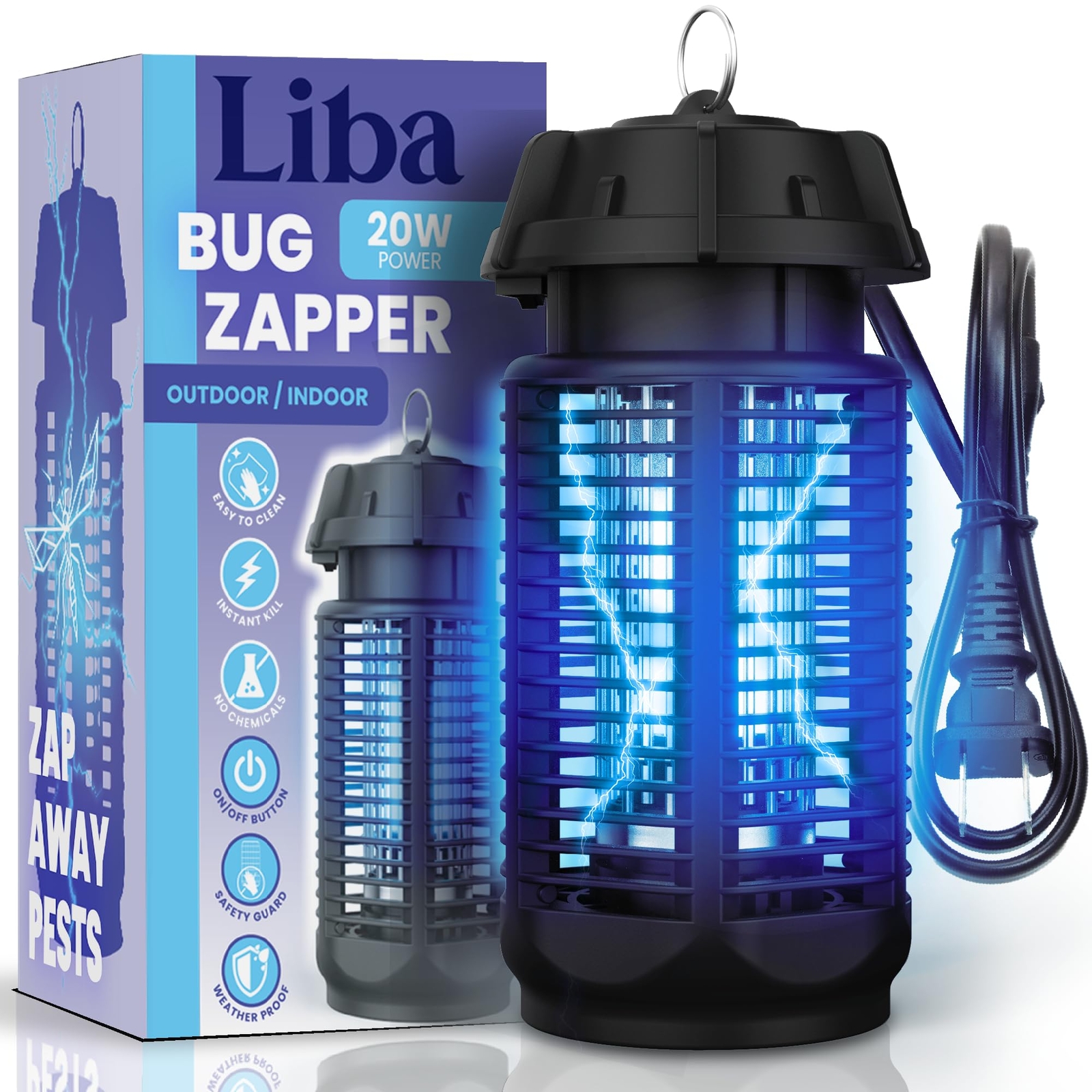 LiBa Electric Bug Zapper – Powerful 4000V Grid, Indoor & Outdoor Insect Killer w