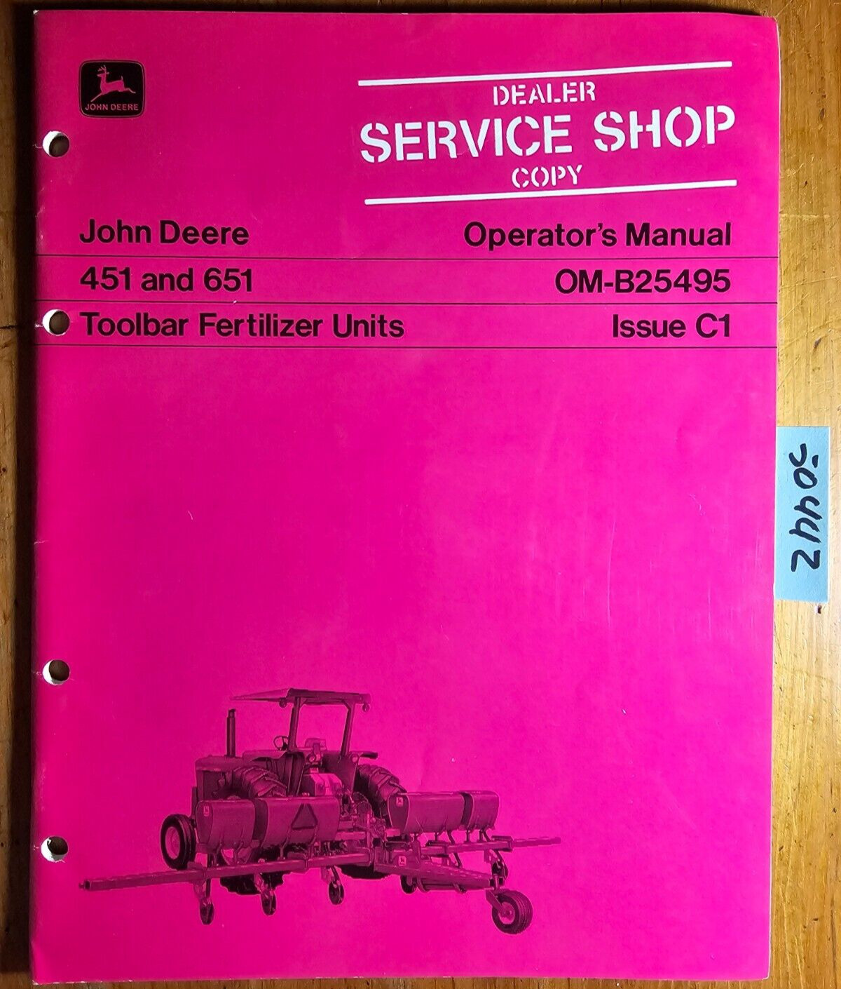 John Deere 451 651 Toolbar Fertilizer Unit Owner Operator’s Manual OM-B25495 C1