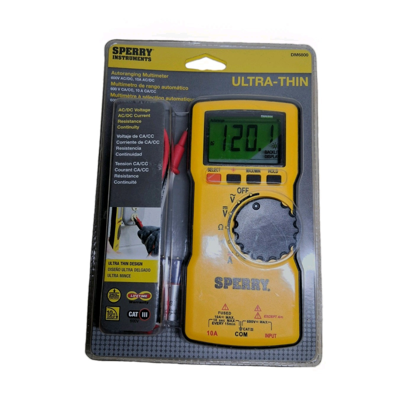 Sperry DM6800 Ultra-Thin Digital Multimeter 6000 Count CAT III 600V Auto