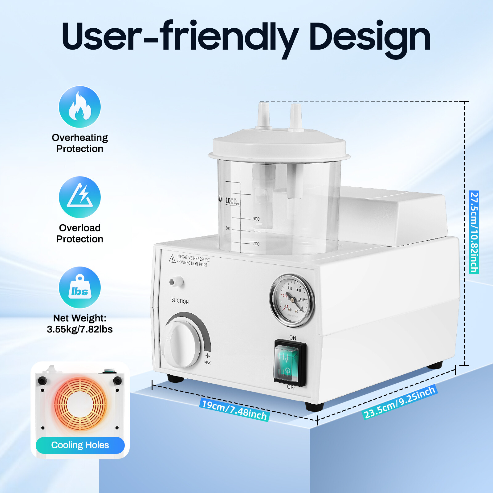 Portable Dental Phlegm Suction Unit Emergency Medical Vacuum Aspirator Machine