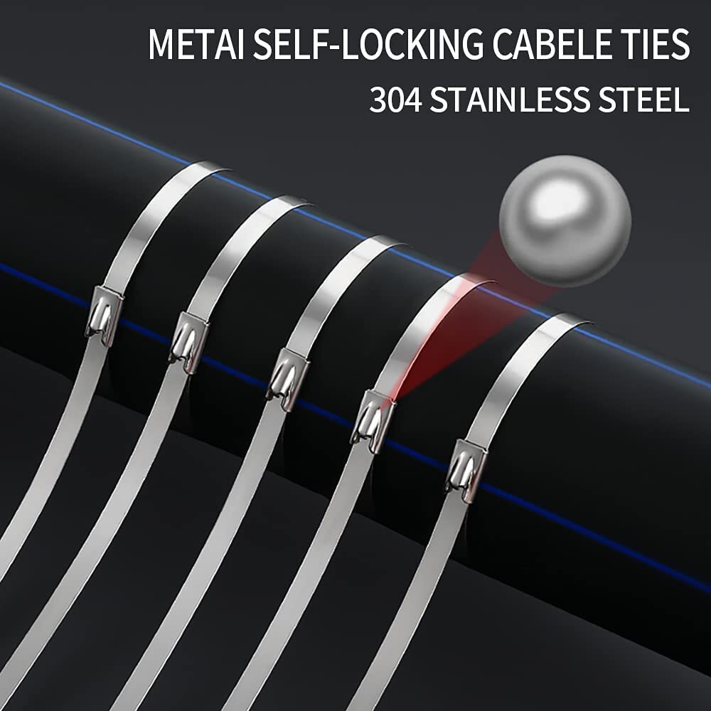 100-200Pcs Metal Zip Ties Stainless Steel Heavy Duty Self-Locking Cable Ties US