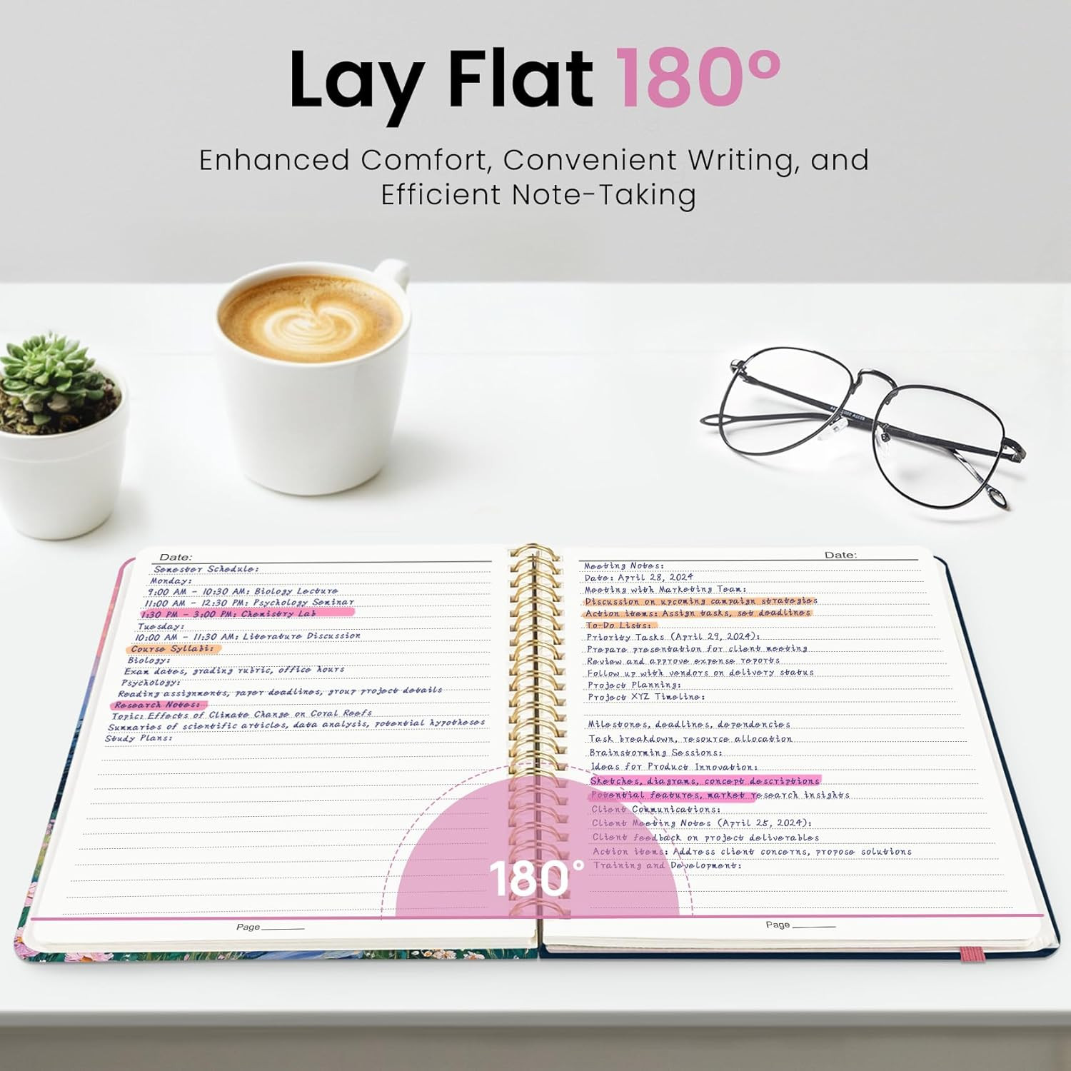 Lined Spiral Journal for Women, A5 Cute Hardcover College Ruled Notebook for Wor