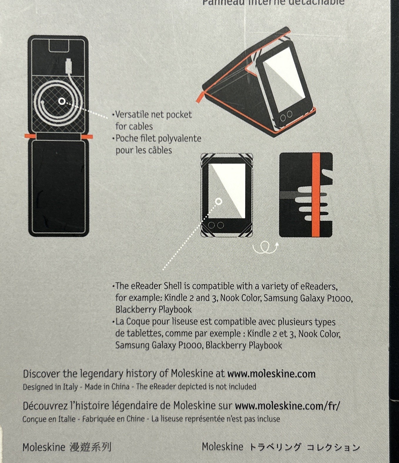 Moleskine Legendary Durable Notebook eReader Shell Black Orange Zipper 10″ X 6″