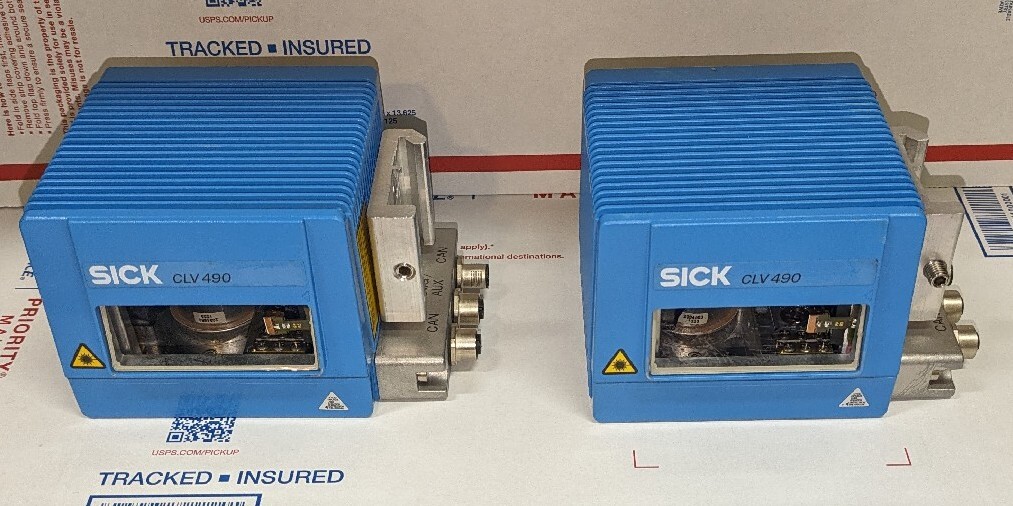 Lot of 2 SICK CLV490-0010 Optic Bar Code Scanner CLV-490 w/Interface & Mount